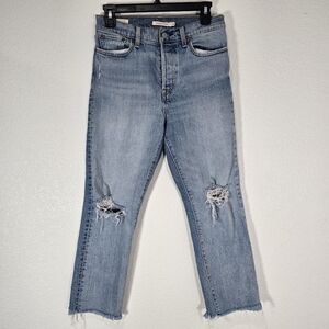 Levi's Premium Wedgie Straight Jeans Button Fly Medium Wash 28 × 27‎ Distressed